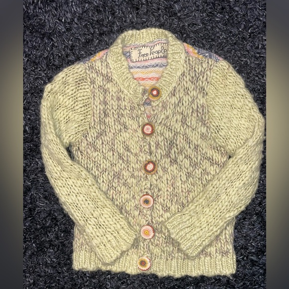Free people boho Nordic wool knit chunky cardigan - Picture 2 of 11